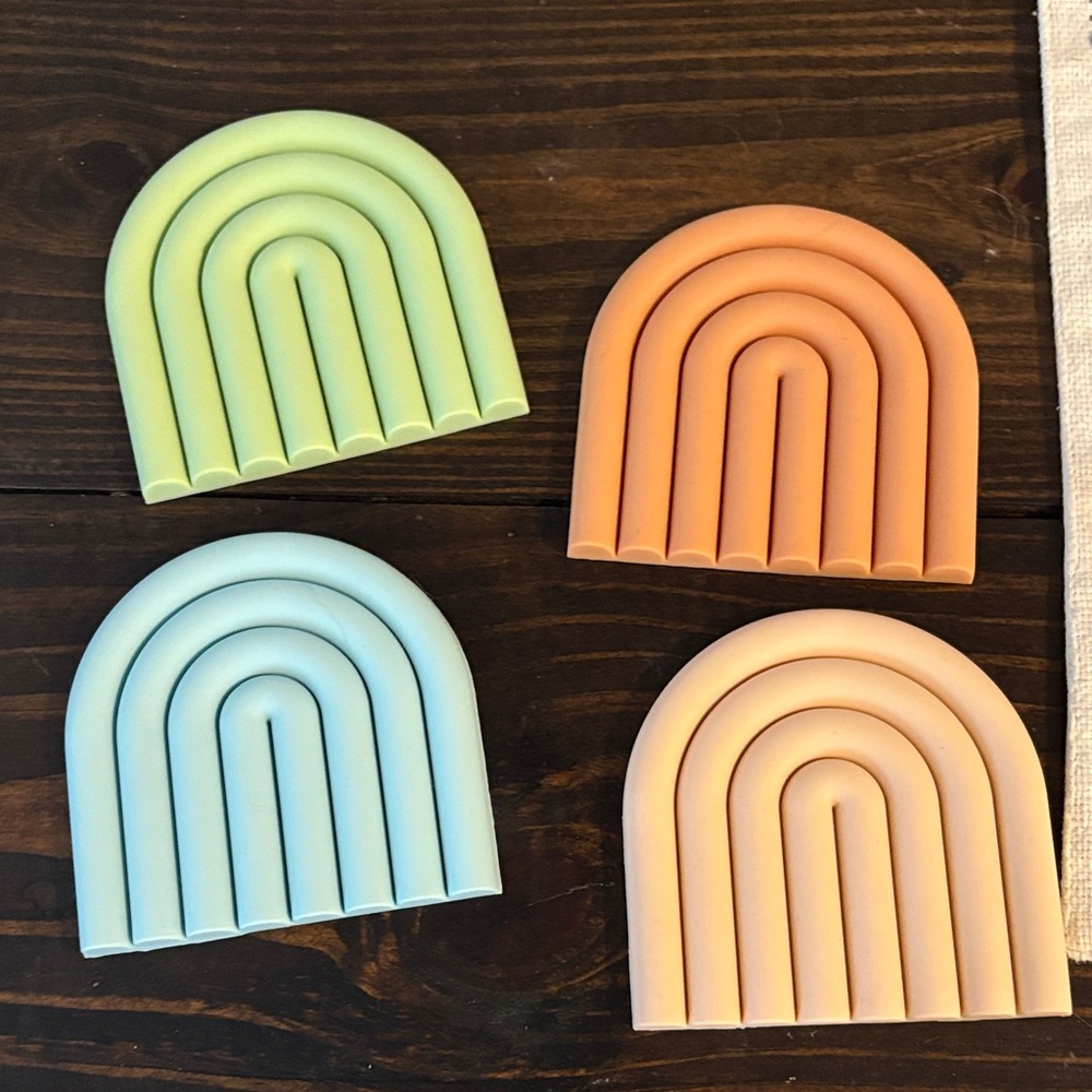 Rainbow Silicone Coasters Set - Green, Orange, Blue, Cream
